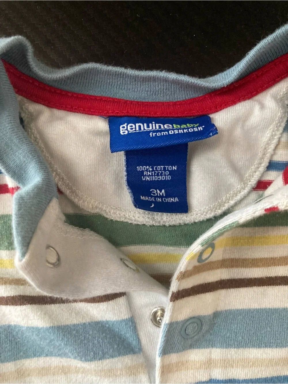 OshKosh B'gosh Striped Long-Sleeve One-Piece in Blue, Green, Red, Yellow, Brown